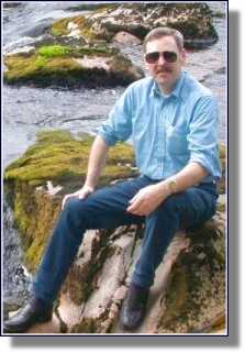 Me, at a stream beside the ancient Saint Kevin's Way, in the Wicklow Mountains, July 2003